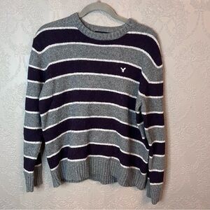 American Eagle crewneck sweater wool L large striped light piling